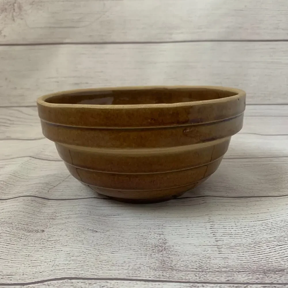 Vintage Brown Stoneware Beehive Mixing Bowl USA 8